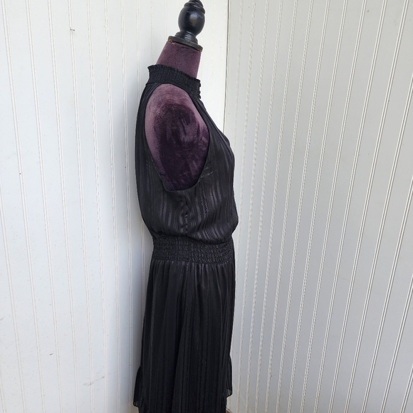 MSK Womens Black Silver Metallic Mock Neck Keyhole Dress Midi Smocked Waist Sz L - Picture 6 of 13